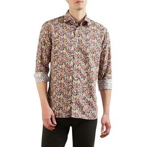Eton Luxury Designer Men's Dress Shirt Slim Fit Floral Size 17 43 Cotton Lyocell